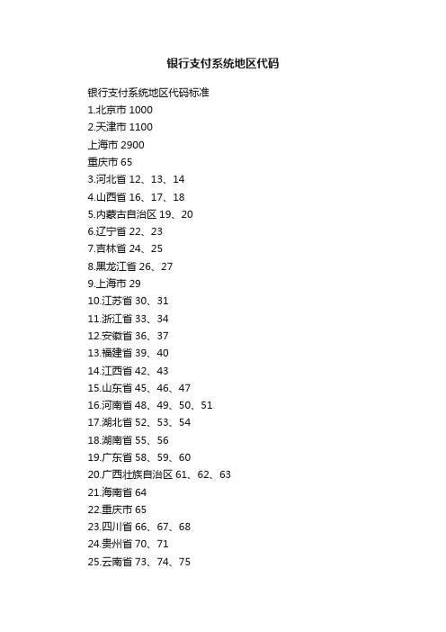 银行支付系统地区代码