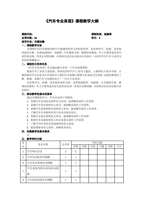 汽车专业英语教学大纲