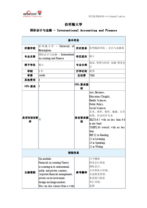 伯明翰大学国际会计与金融专业硕士