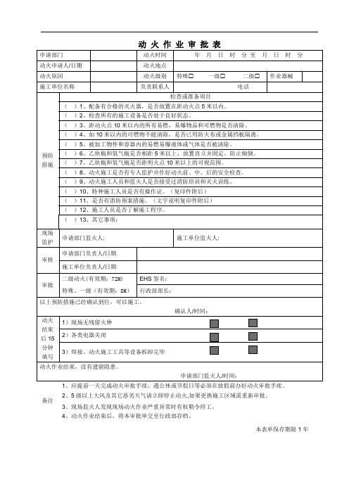 动火作业审批单