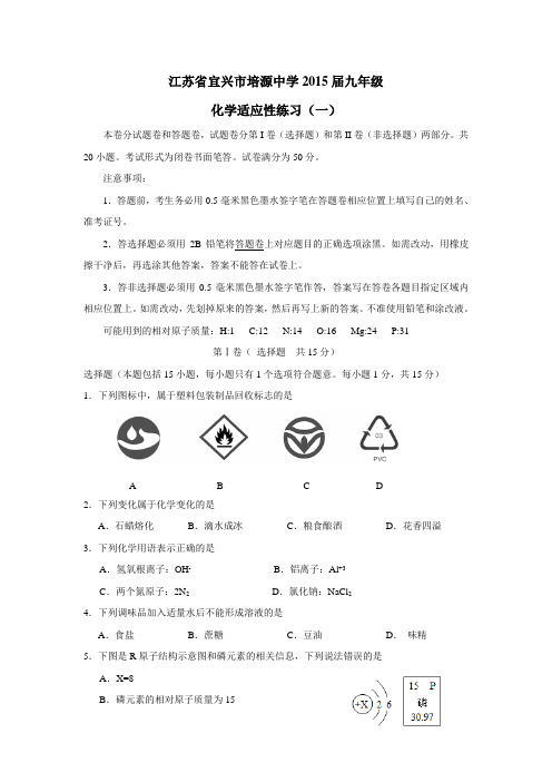 培源中学2015届九年级化学适应性练习(一)(附答案) (2)