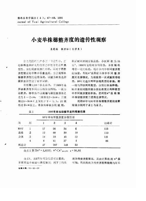 小麦单株穗整齐度的遗传性观察