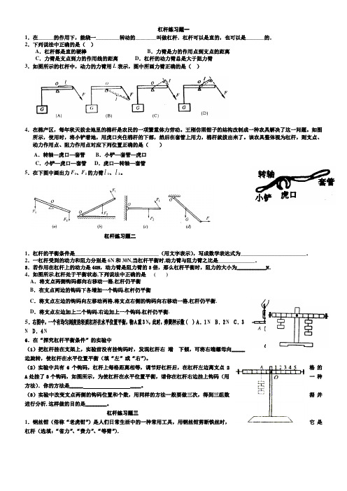 浙教版九年级科学上册 3.4简单机械-杠杆随堂练习题[1](无答案)