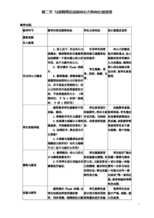 高中物理第二章2匀速圆周运动的向心力和向心加速度教案2教科版必修2