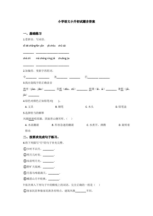 【15套试卷】武汉市小升初模拟考试语文试题含答案