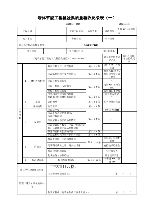 墙体节能工程检验批质量验收记录表(一)