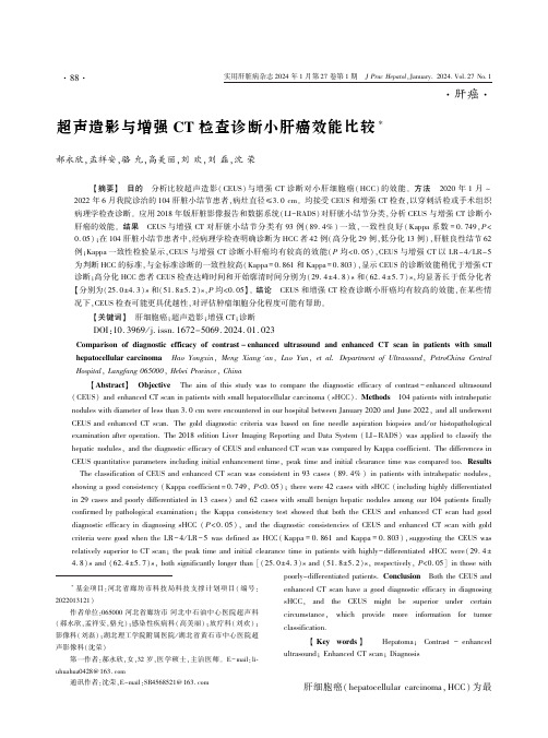 超声造影与增强CT_检查诊断小肝癌效能比较