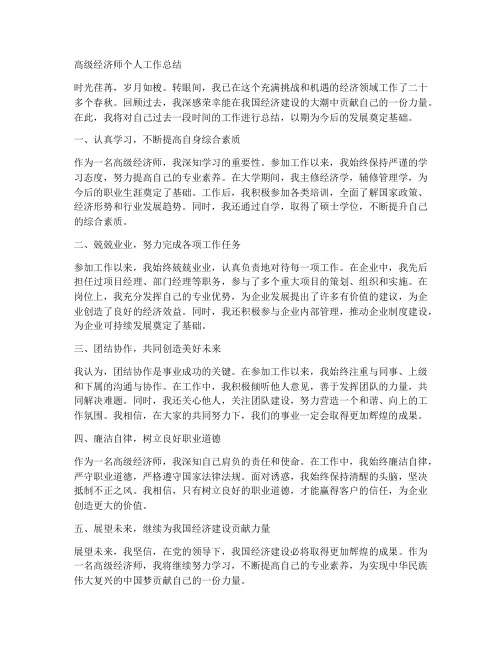 高级经济师个人工作总结