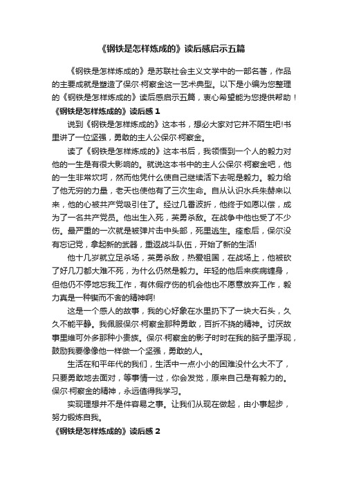 《钢铁是怎样炼成的》读后感启示五篇