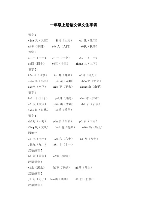 一年级语文上册生字表 识字