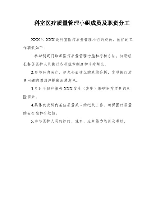 科室医疗质量管理小组成员及职责分工