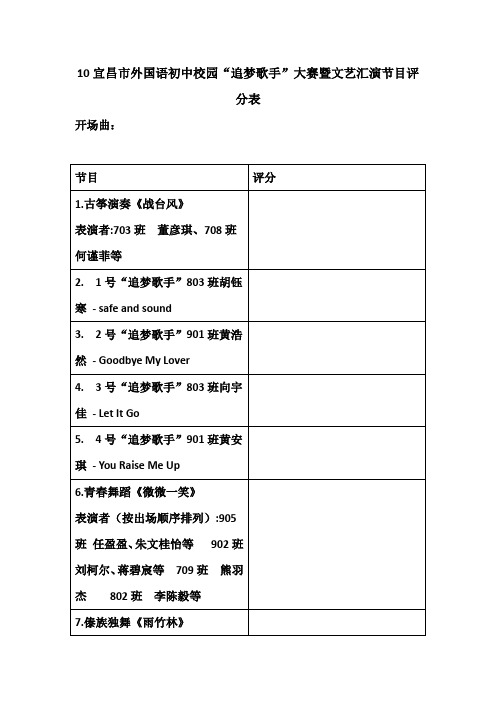 校园歌手大赛,文艺汇演评分表