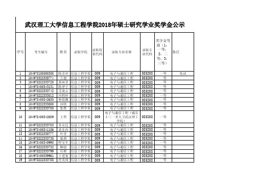 武汉理工大学信息工程学院2018年硕士研究学业奖学金公示