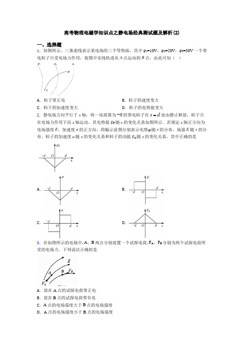 高考物理电磁学知识点之静电场经典测试题及解析(2)
