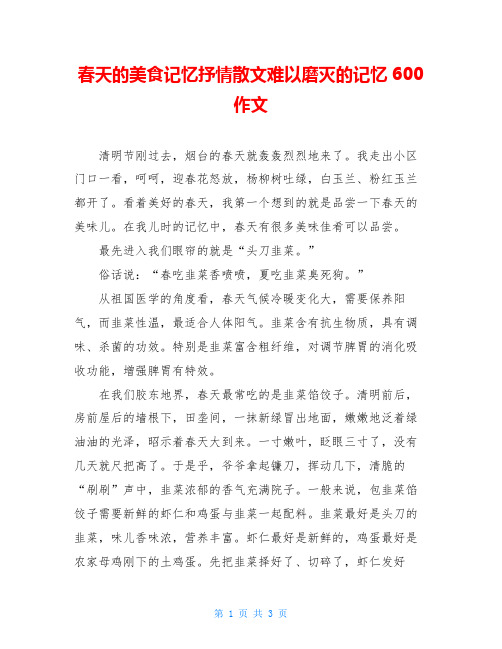 春天的美食记忆抒情散文难以磨灭的记忆600作文