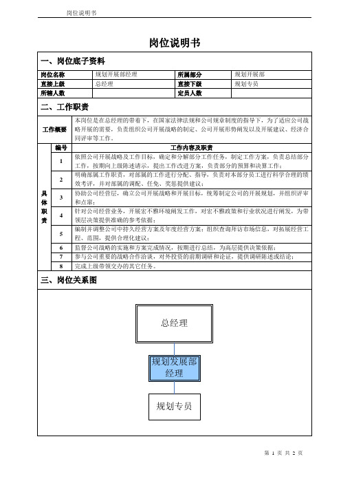 规划发展部经理岗位说明书