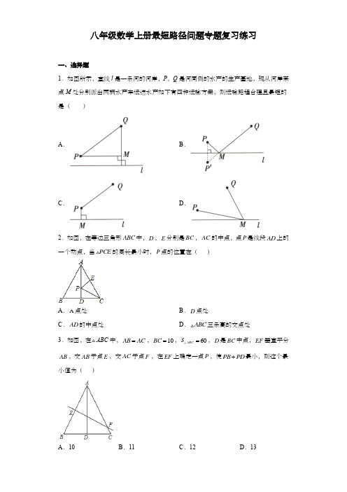 八年级数学上册最短路径问题专题复习练习 含解析