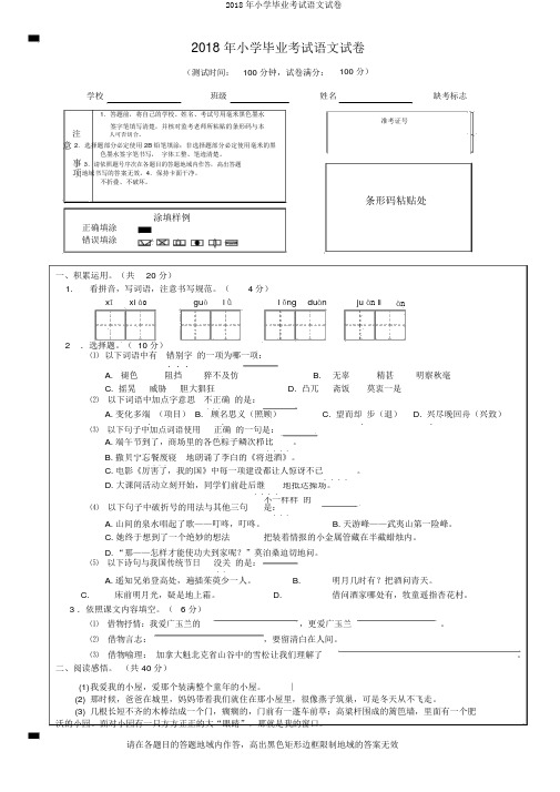 2018年小学毕业考试语文试卷