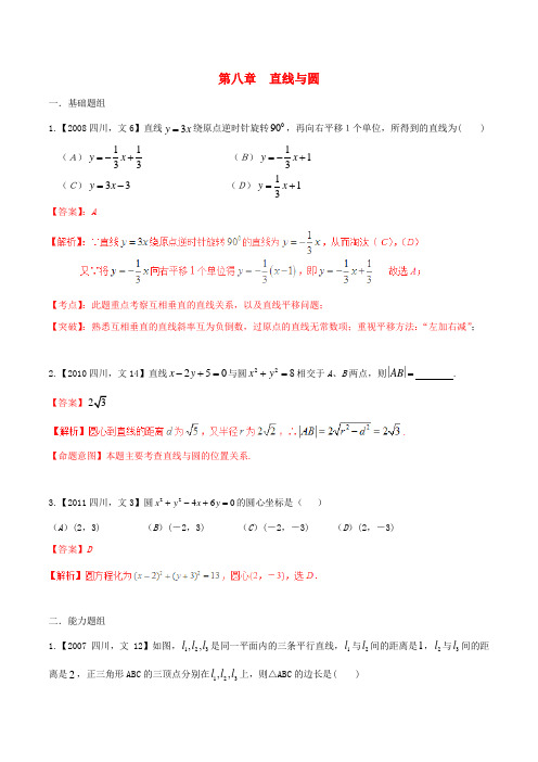 【备战2016】(四川版)高考数学分项汇编 专题8 直线与圆(含解析)文