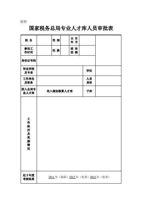 国家税务总局专业人才库人员审批表