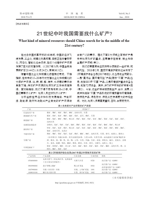 21世纪中叶我国需要找什么矿产?