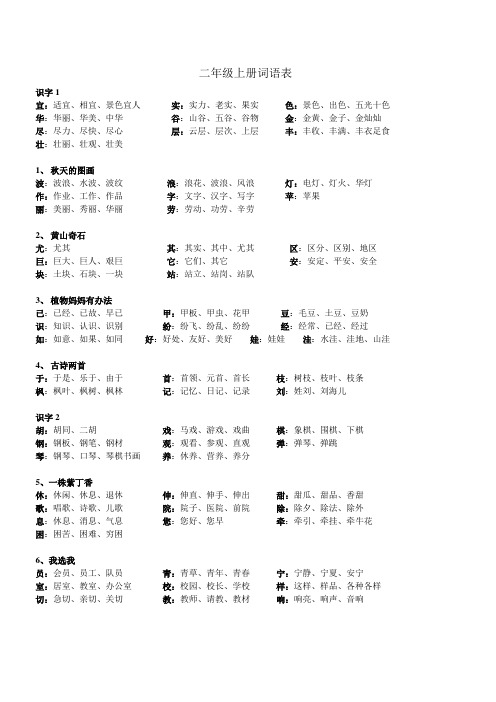 二年级上册二类字词语表 一字组多词