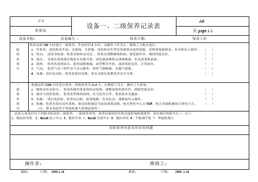 设备一、二级保养记录表