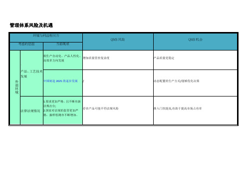 风险和机遇一览表