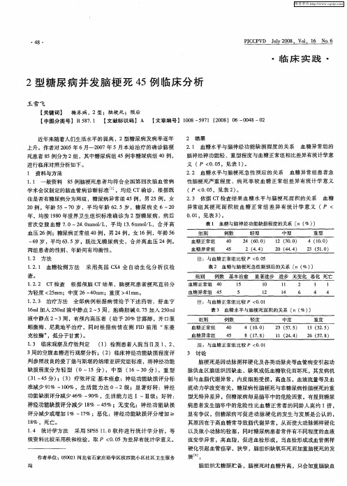 2型糖尿病并发脑梗死45例临床分析