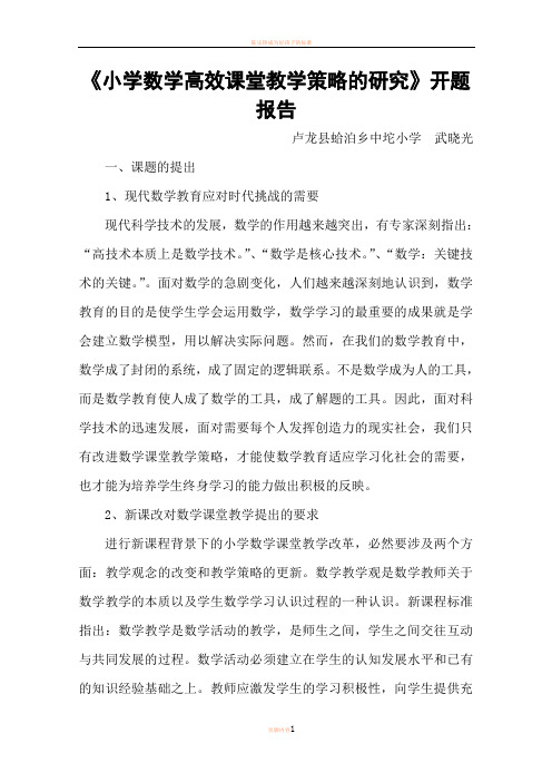 好小学数学高效课堂教学策略的研究开题报告