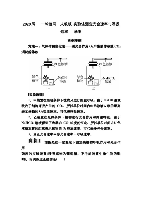 2020届高中生物一轮复习人教版实验法测定光合速率与呼吸速率学案