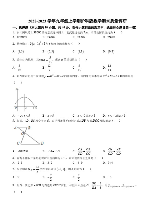 安徽省2022-2023学年沪科版九年级上学期期末数学试题(含答案)