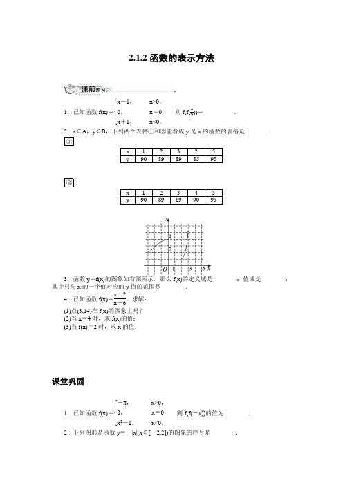 高一数学苏教版必修1同步练习：2.1.2函数的表示方法 Word版含解析