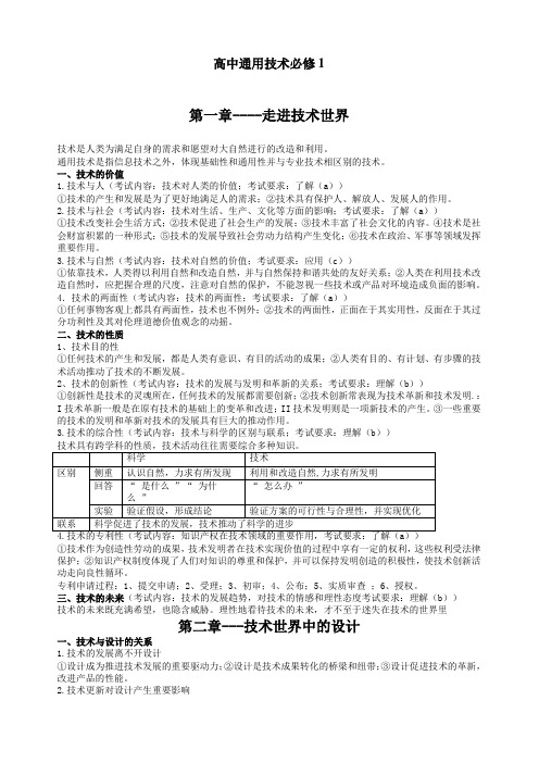 高中通用技术必修1-3知识点