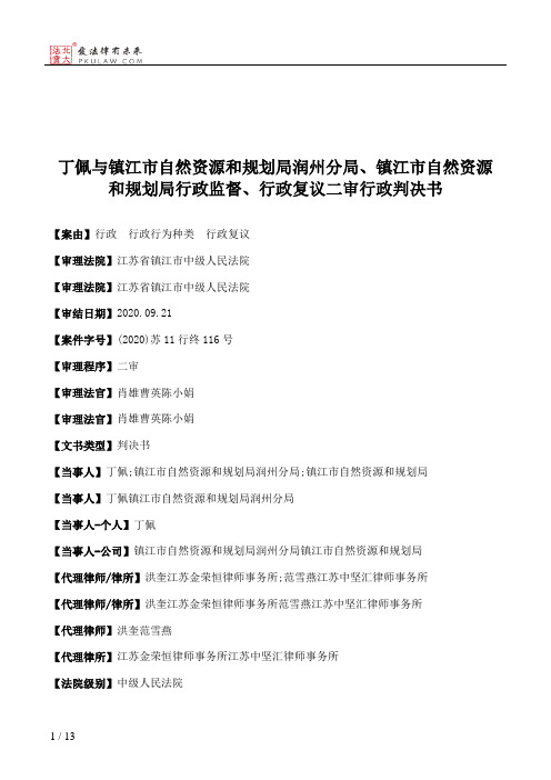 丁佩与镇江市自然资源和规划局润州分局、镇江市自然资源和规划局行政监督、行政复议二审行政判决书