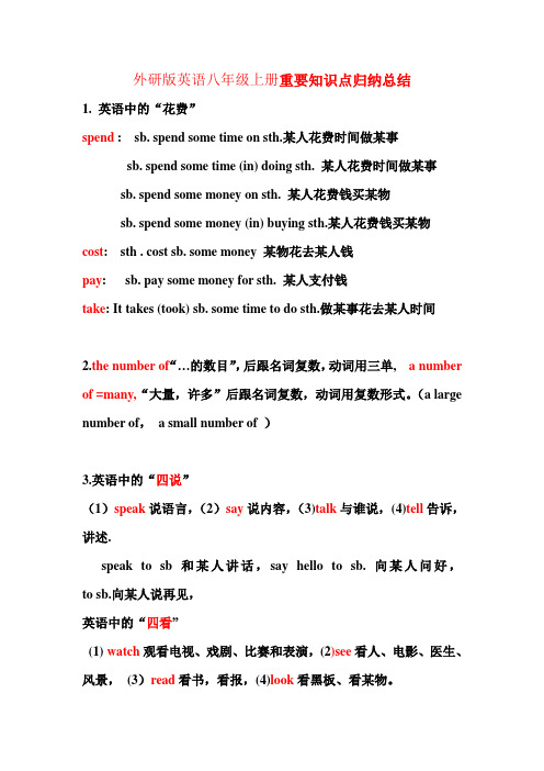 外研版英语八年级上册重要知识点归纳总结