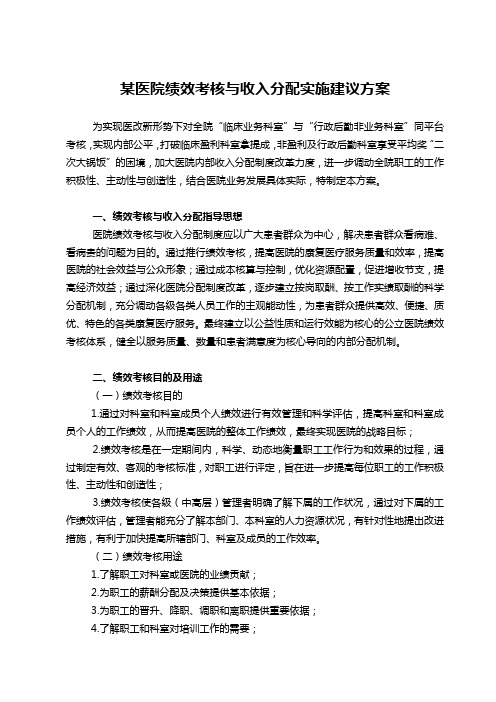 某医院绩效考核与分配方案计划(建议案)