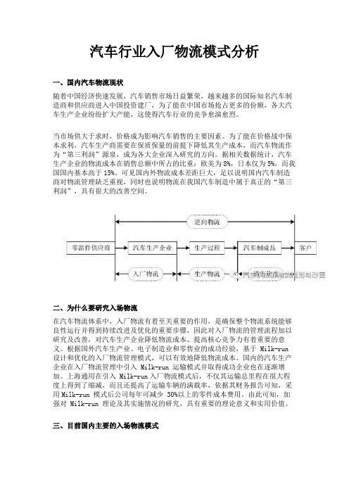 汽车行业入厂物流模式分析