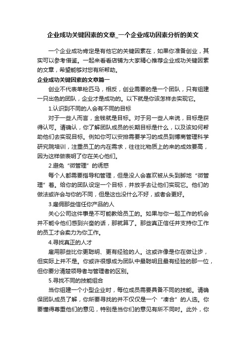 企业成功关键因素的文章_一个企业成功因素分析的美文