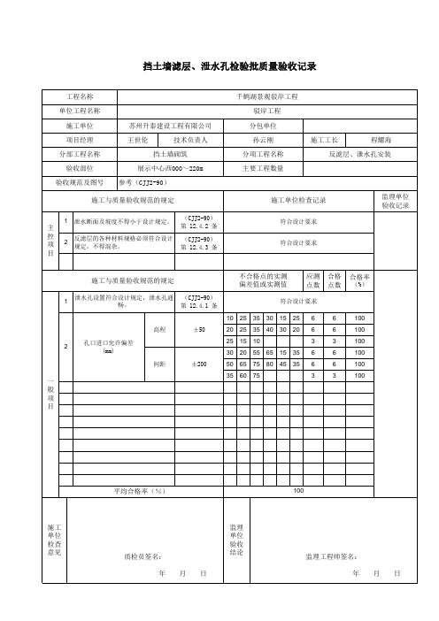 挡土墙滤层、泄水孔检验批质量验收记录