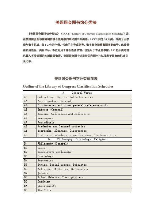 美国国会图书馆分类法【英文版】