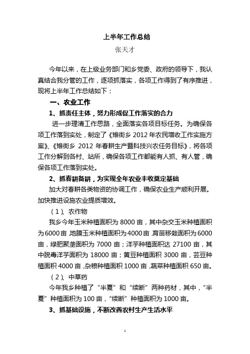雉街彝族苗族乡2012年上半年农业服务中心工作总结