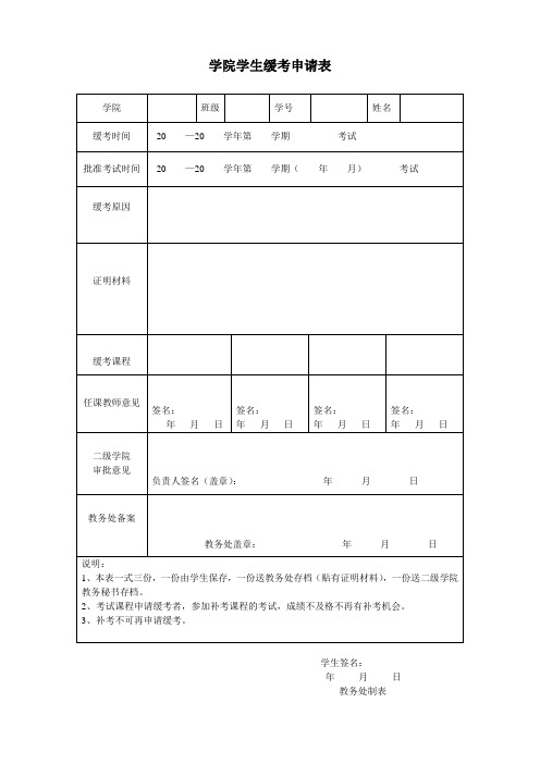 学院学生缓考申请表