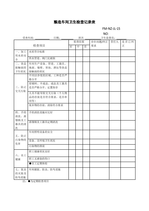 15酿造车间卫生检查记录表