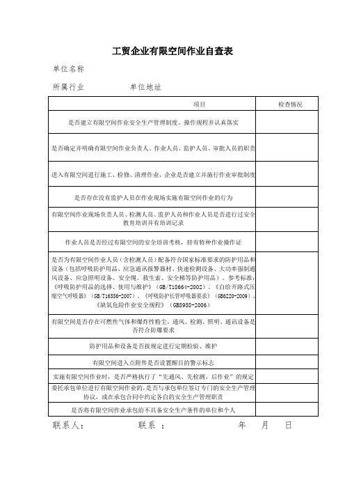 工贸企业有限空间作业自查表