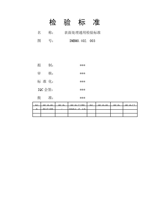 钣金表面处理通用检验标准