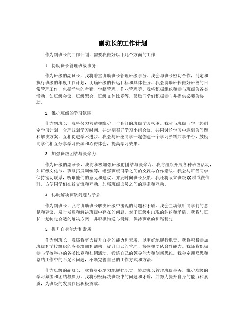 副班长的工作计划