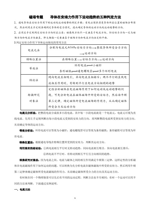 2、磁场专题点点清2、    导体在安培力作用下运动趋势的五种判定方法18.12.12