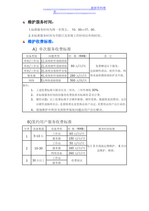 计算机网络维护收费标准