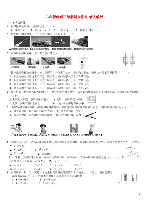 北京市万寿寺八年级物理下学期期末练习(无答案) 新人教版